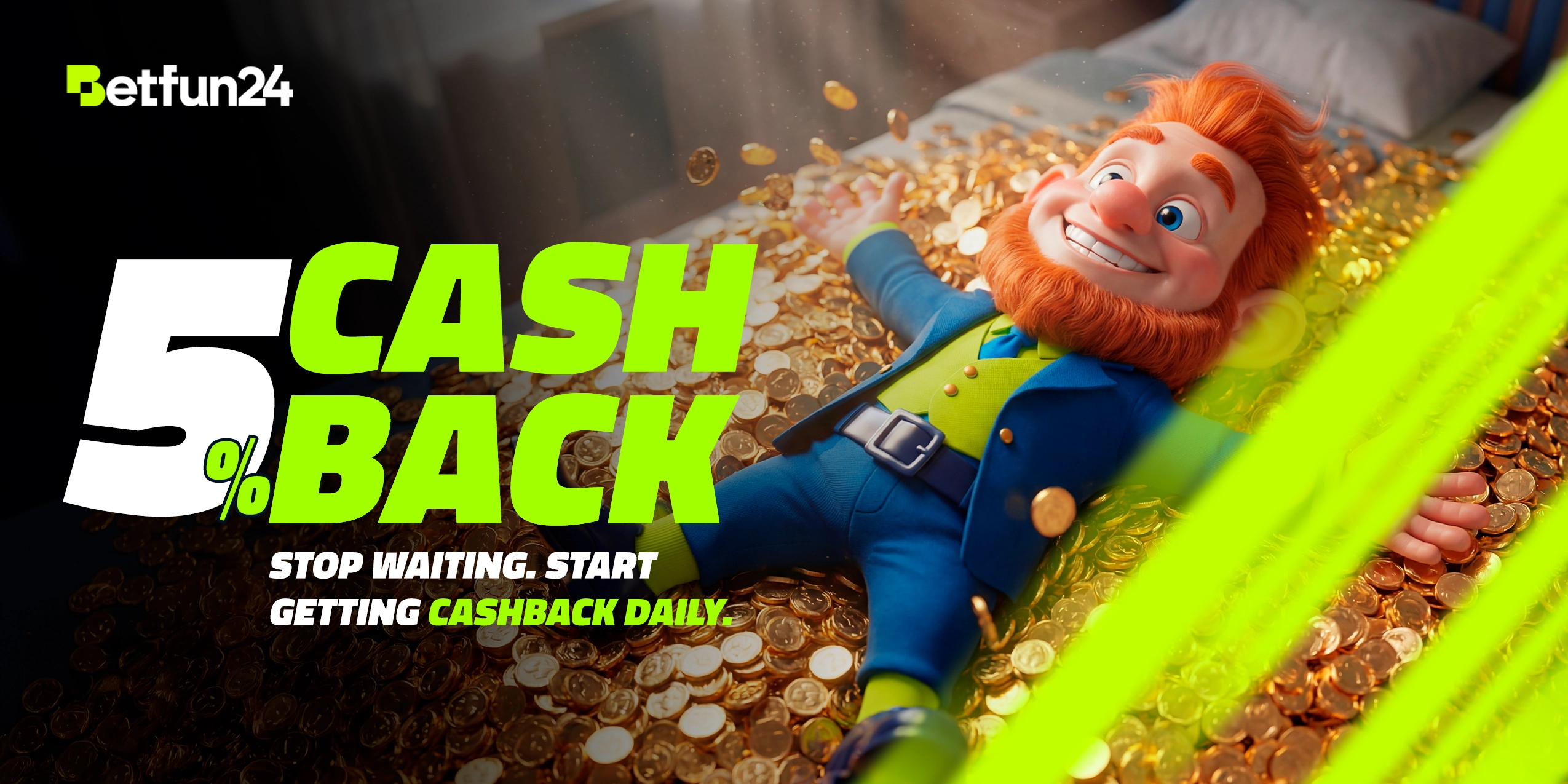 Cashback Quotidien 5% sur BetFun24 — jusqu'à 300 Cr crédités chaque matin